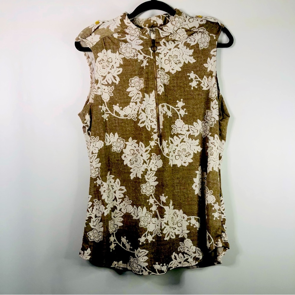 Tunic Top Embroidered Tan White XL sleeveless